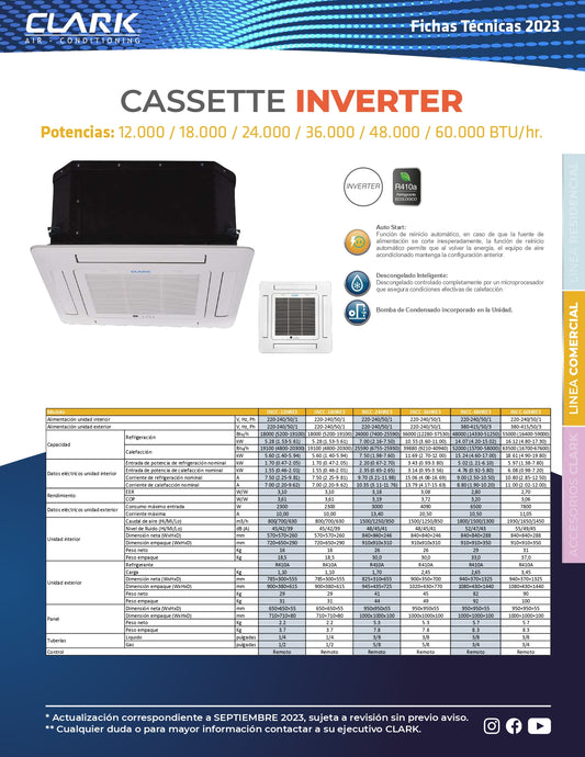 Aire Acondicionado Split Cassette 60.000BTU Clark Inverter (380V)