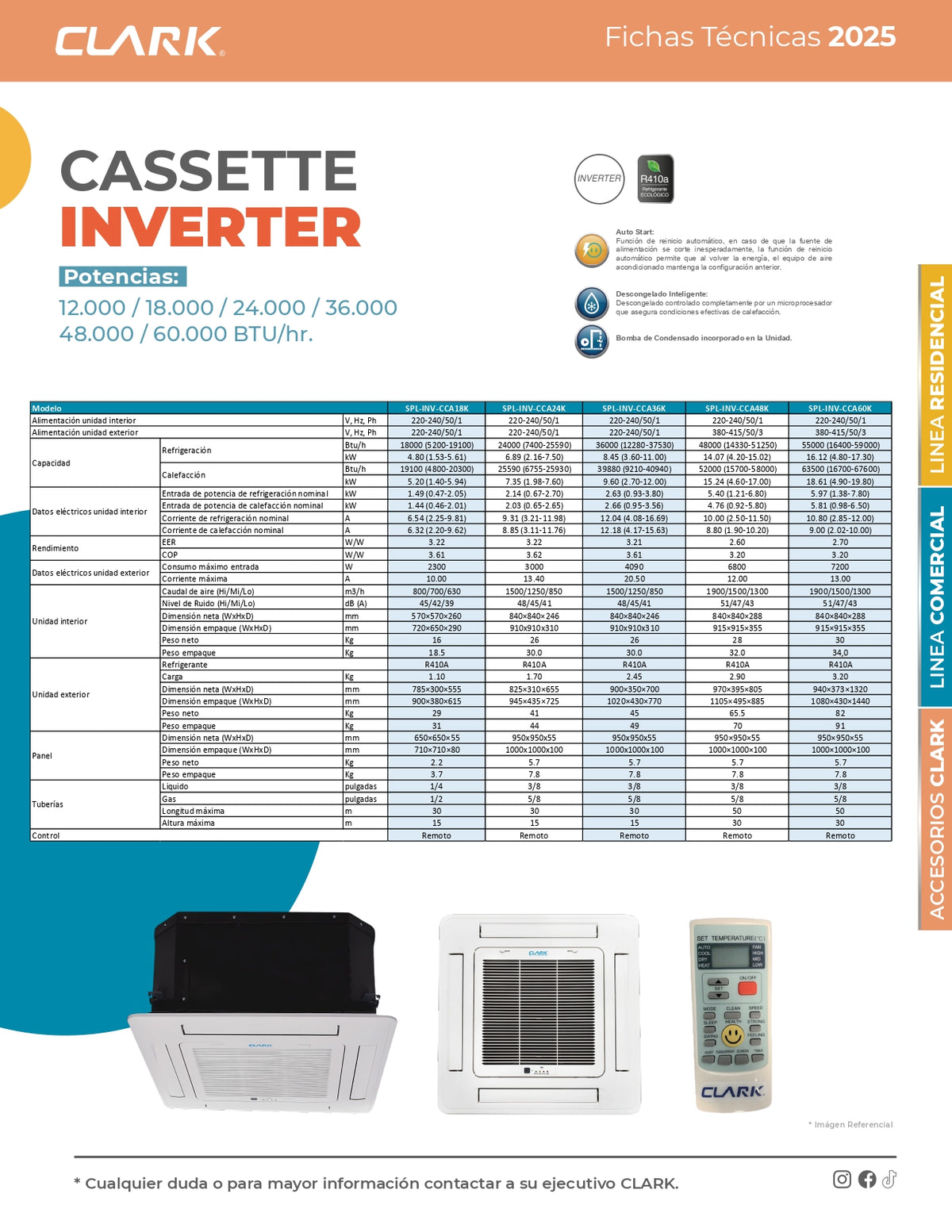 Aire Acondicionado Split Cassette 36.000BTU Clark Inverter (220V)