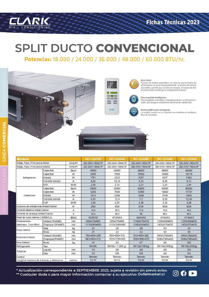 Aire Acondicionado Split Ducto Clark 18.000 Btu Inverter (220V)