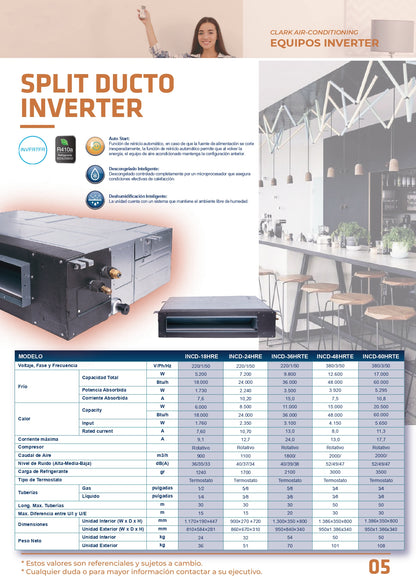 Aire Acondicionado Split Ducto Clark 60.000 Btu Inverter (220V) R32