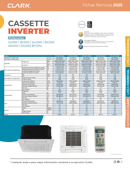Aire Acondicionado Split Cassette 36.000BTU Clark Inverter (220V)