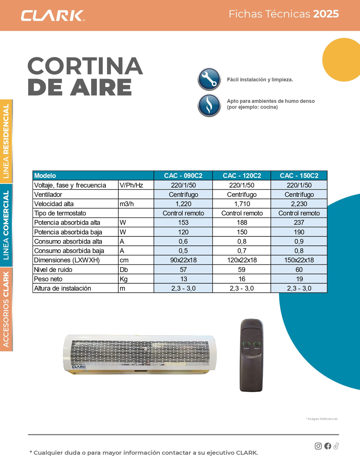Cortina de Aire Clark Solo Frio 120 CM 220V