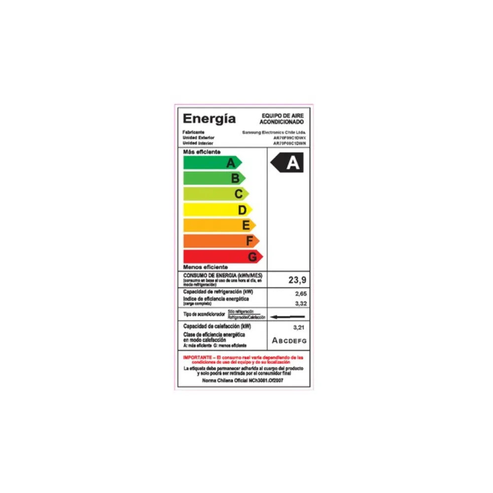 Aire Acondicionado Samsung Split Muro Inverter Wind Free 9.000 Btu