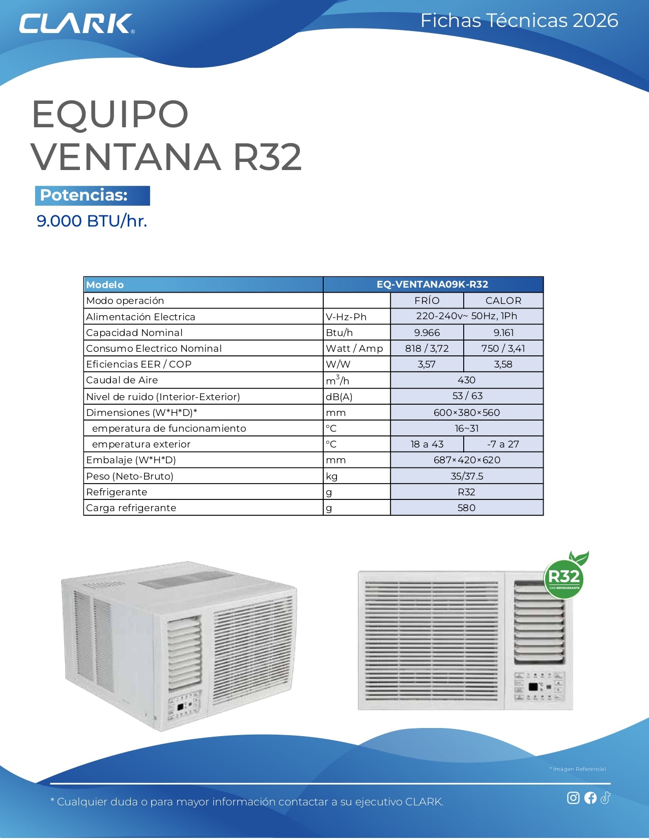 Aire Acondicionado Clark Ventana 9000 BTU