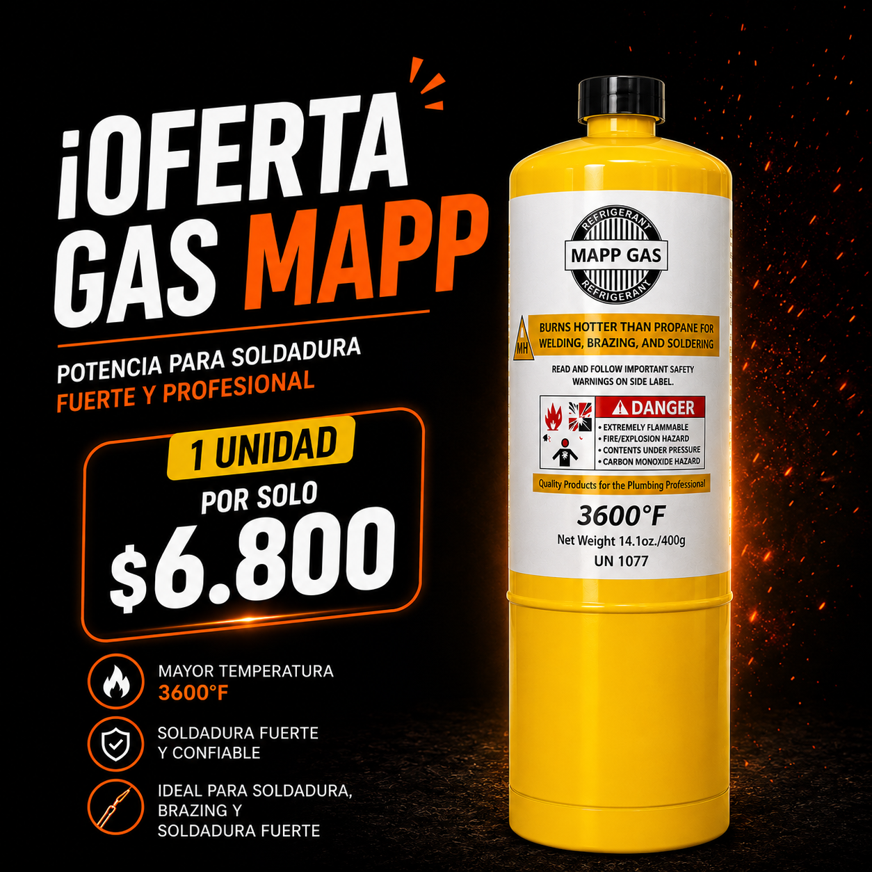 Gas MAPP 400 g para soldadura en oferta a $6.800