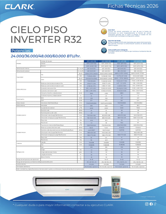 Aire Acondicionado Piso - Cielo Clark 48.000 Btu Inverter (380V)