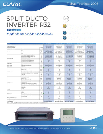 Aire Acondicionado Split Ducto Clark 48.000 Btu Inverter (220V) R32
