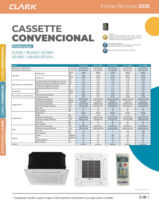Aire Acondicionado Split Cassette Clark 18.000BTU Inverter (220V)